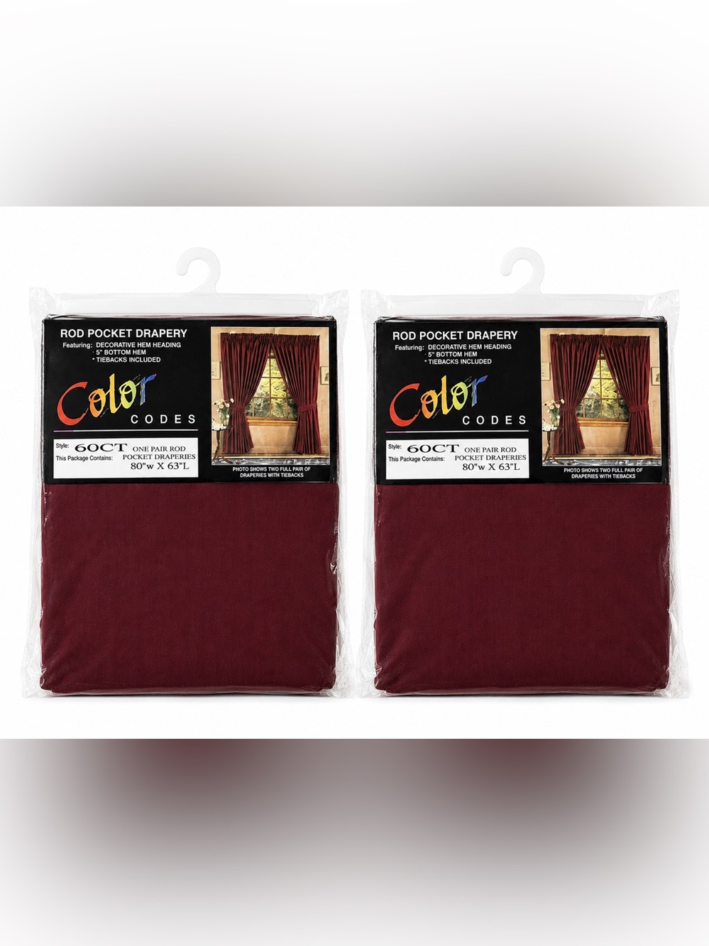 Rod Pocket Drapery Pairs (4panels)  in Cranberry Burgundy New Vintage USA